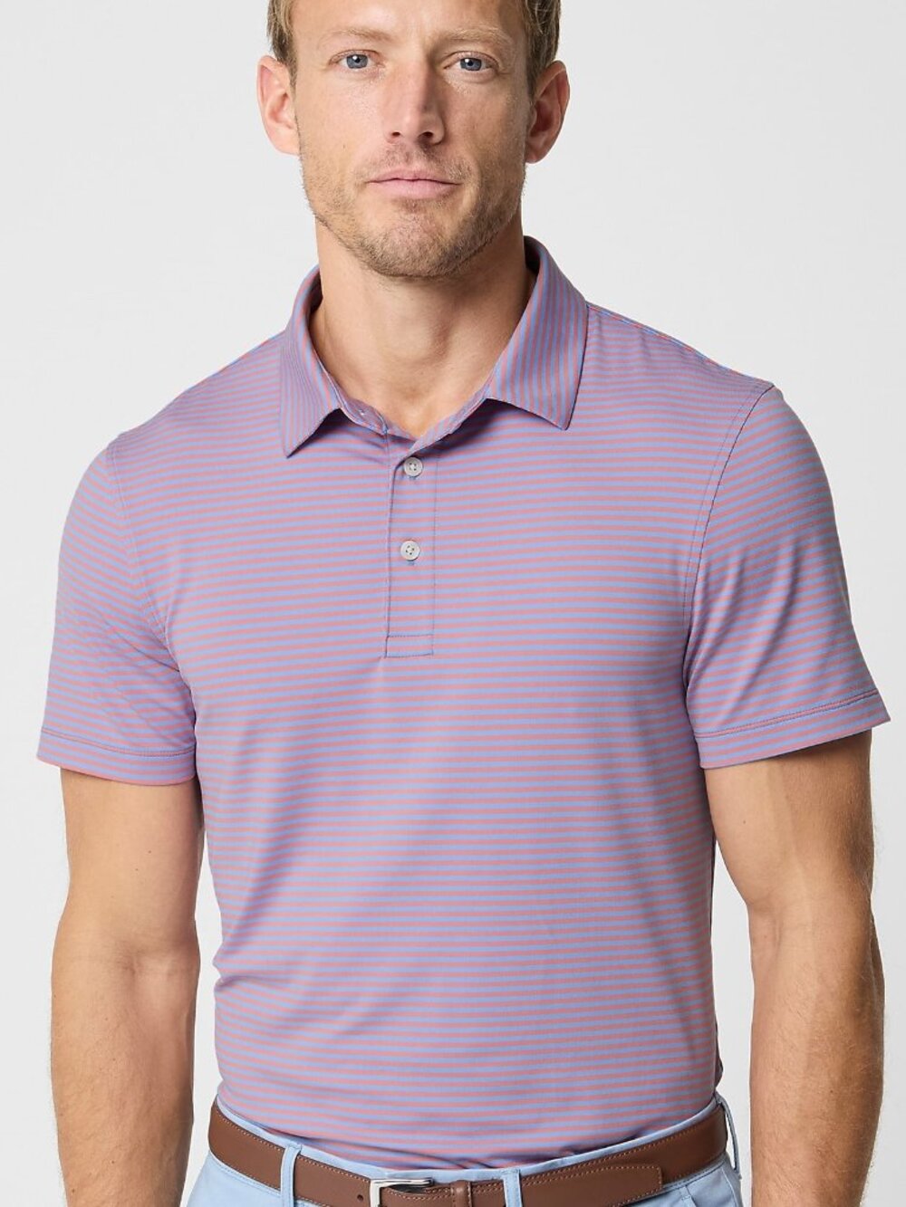 J.Crew Men's Performance Striped Short Sleeve Polo Shirt XXL Coral Navy